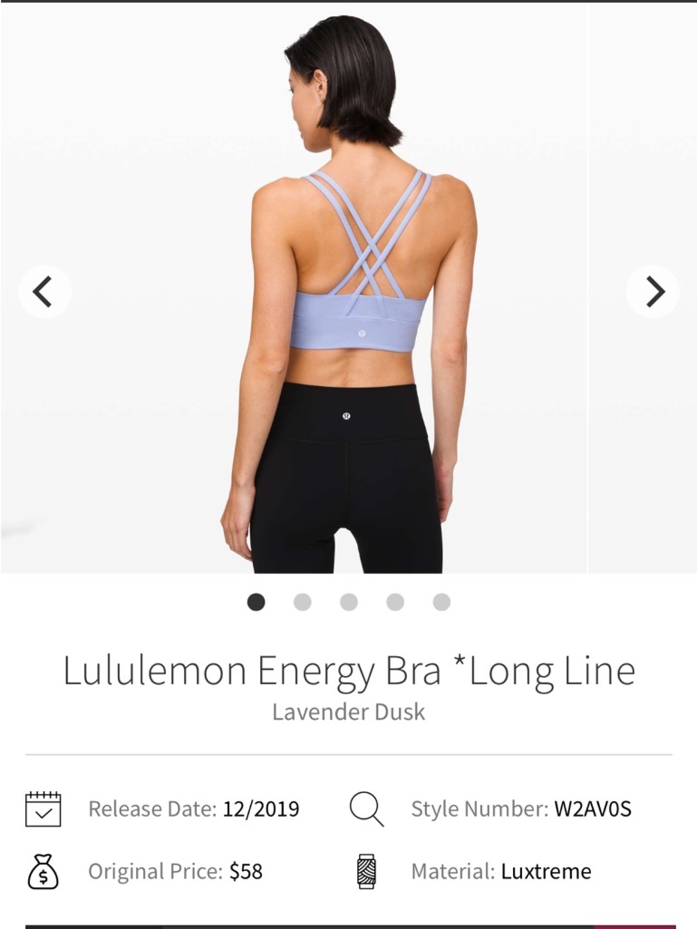 lululemon athletica Lavender Dusk Strappy Sports Bra